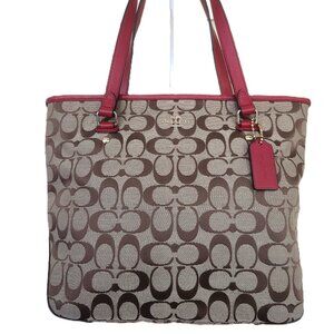 EucCoach Signature Khaki & Red Leather Shoulder Bag Purse Satchel